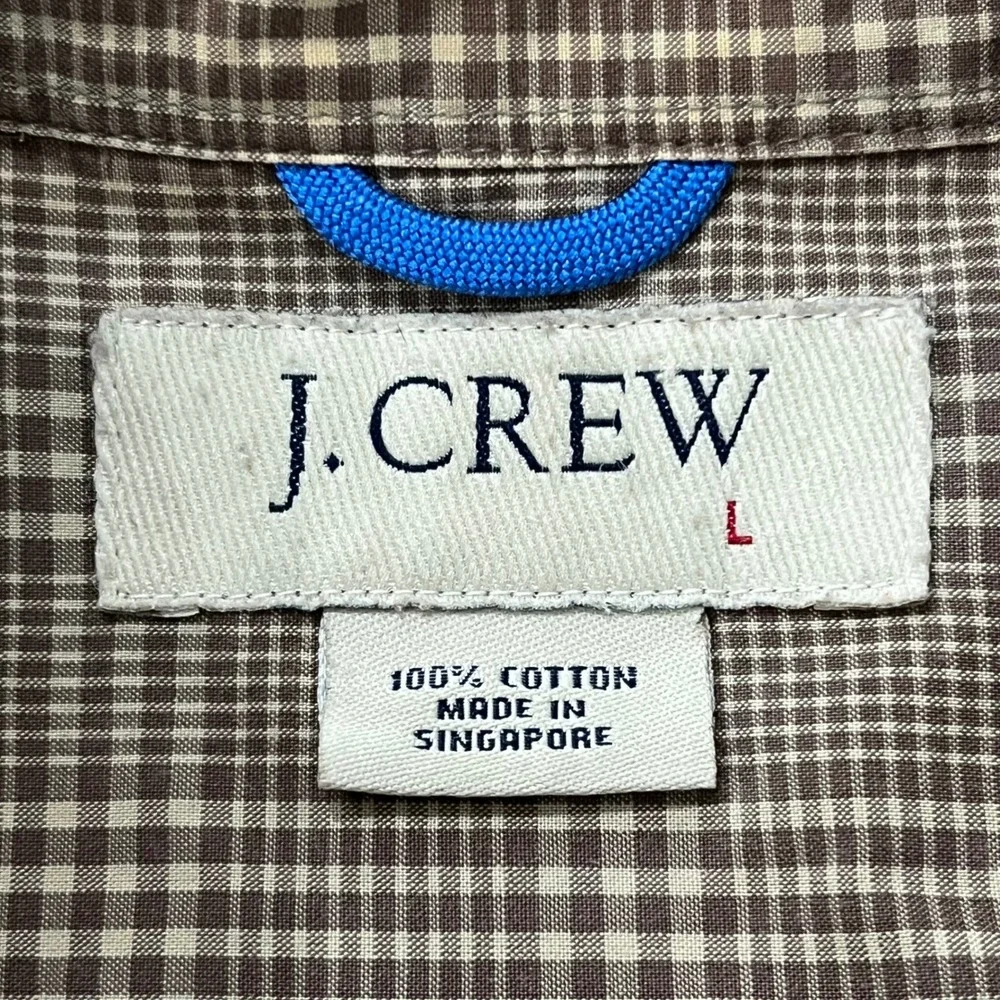 J. Crew Mens Button Down Shirt L Brown Plaid Cotton Short Sleeve Office Casual